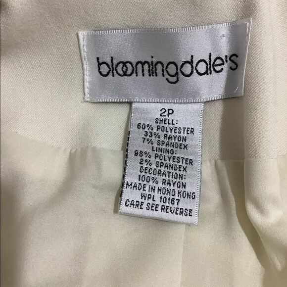 Bloomingdale’s Cream Ecru Single Button Embroidered Sleeves Blazer Size 2 Petite - Picture 9 of 13